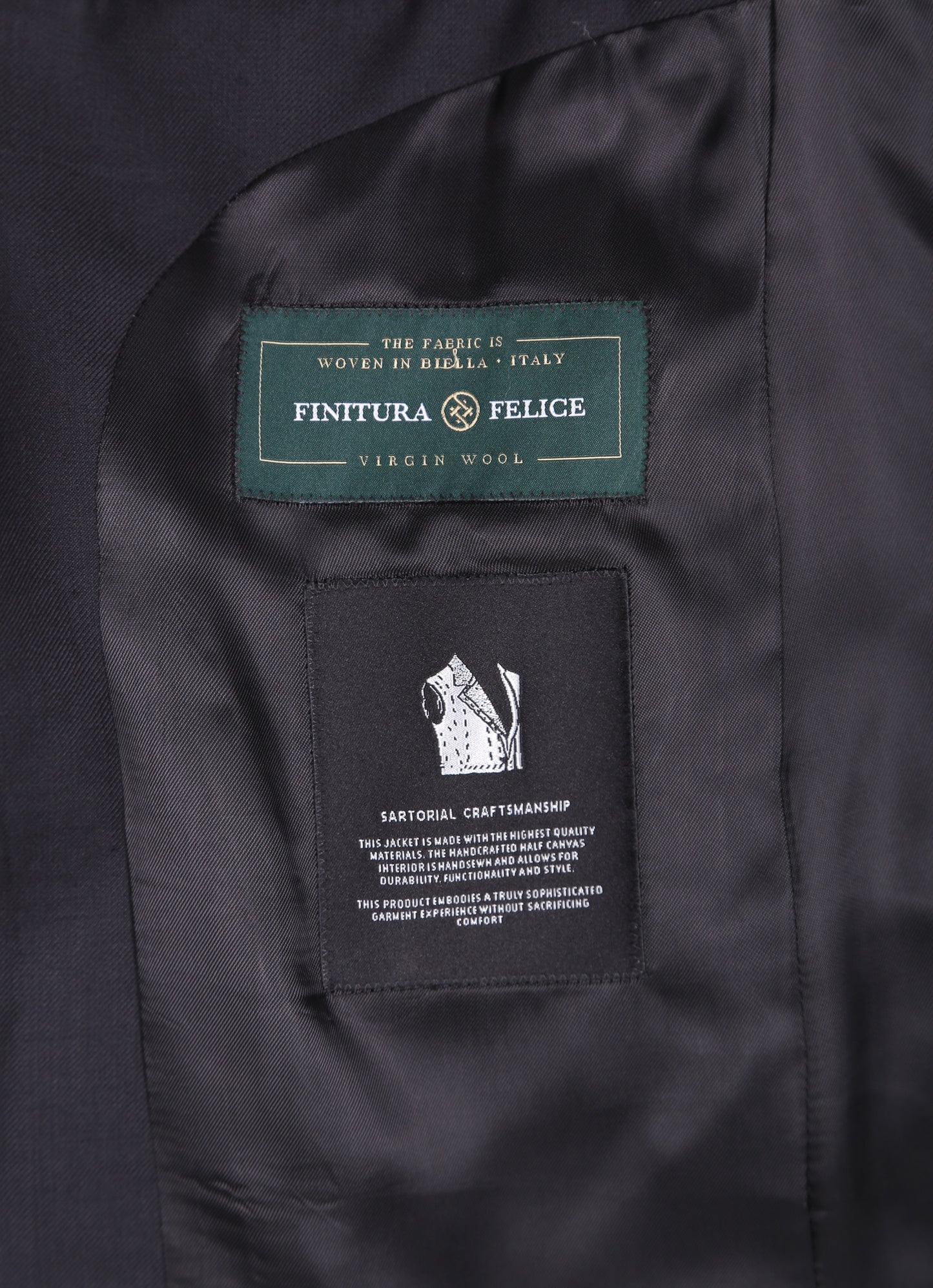 Black %100 Wool Italian Finitura Fellice Fabric Half Canvas Suit