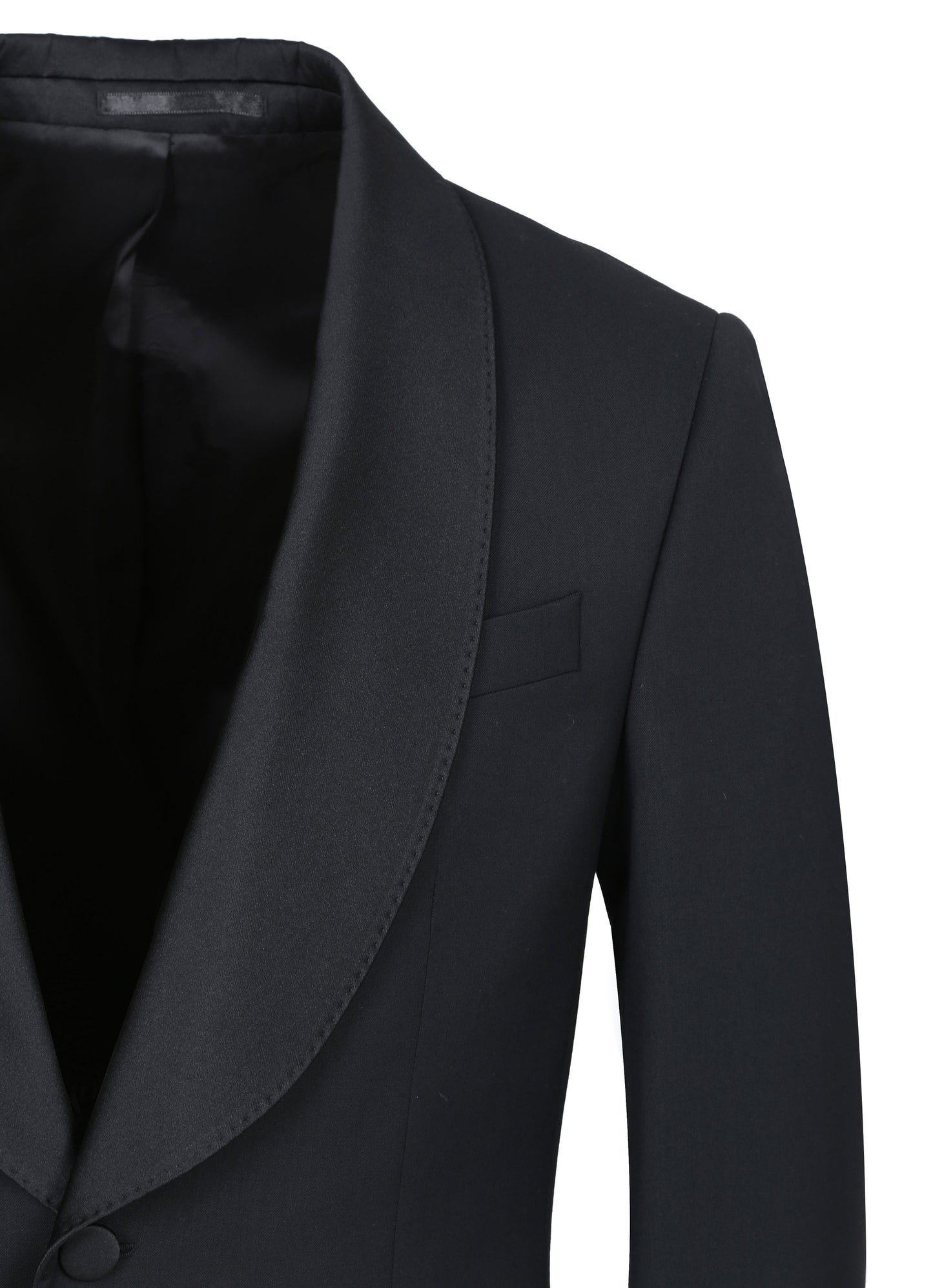 Black Shall Lapel Tuxedo Suit %100 Wool Italian Finitura Felice Fabric Half Canvas