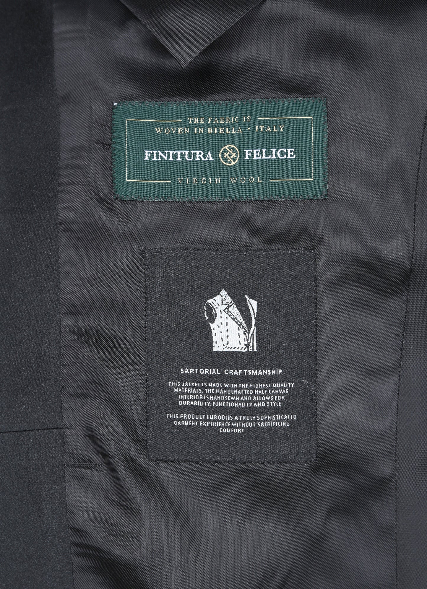 Black Shall Lapel Tuxedo Suit %100 Wool Italian Finitura Felice Fabric Half Canvas