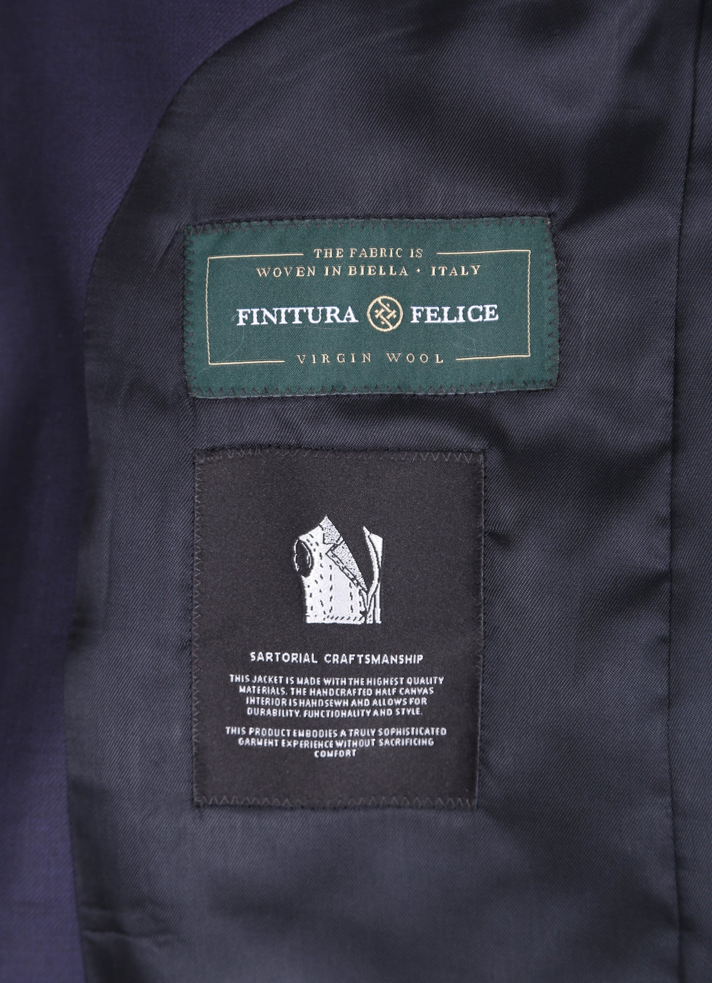 Navy Blue Half Canvas %100 Wool Italian Finitura Fellice Fabric Suit